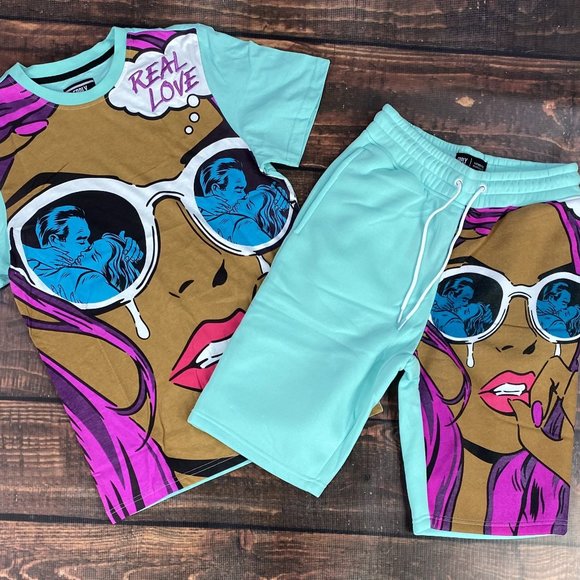 NWT Men Teal Shirt & Shorts Set - Picture 1 of 1